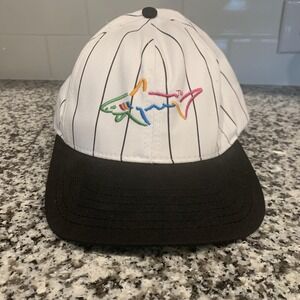 VTG Greg Norman Hat Cap Fitted Mens 7 3/8 White Black Pinstripe Golf Made in USA